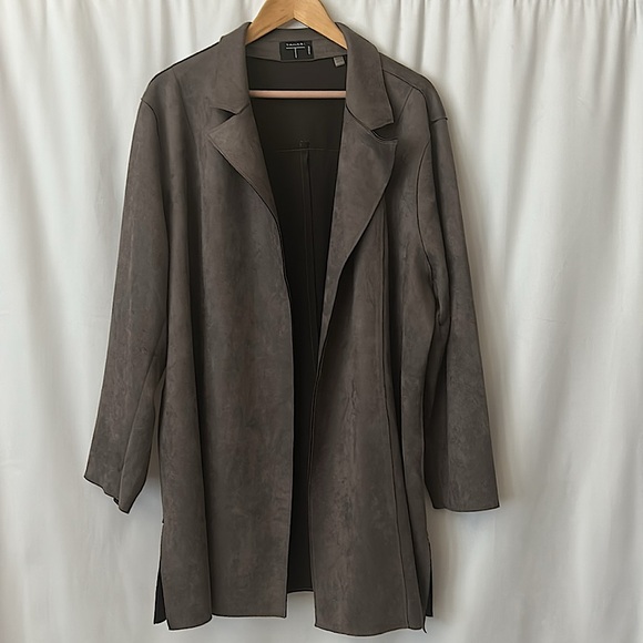 Tahari Jackets & Blazers - Tahari Stylish Dark Grey Faux Leather/Suede Long Jacket Coat **Size 3X** 🌺🌺